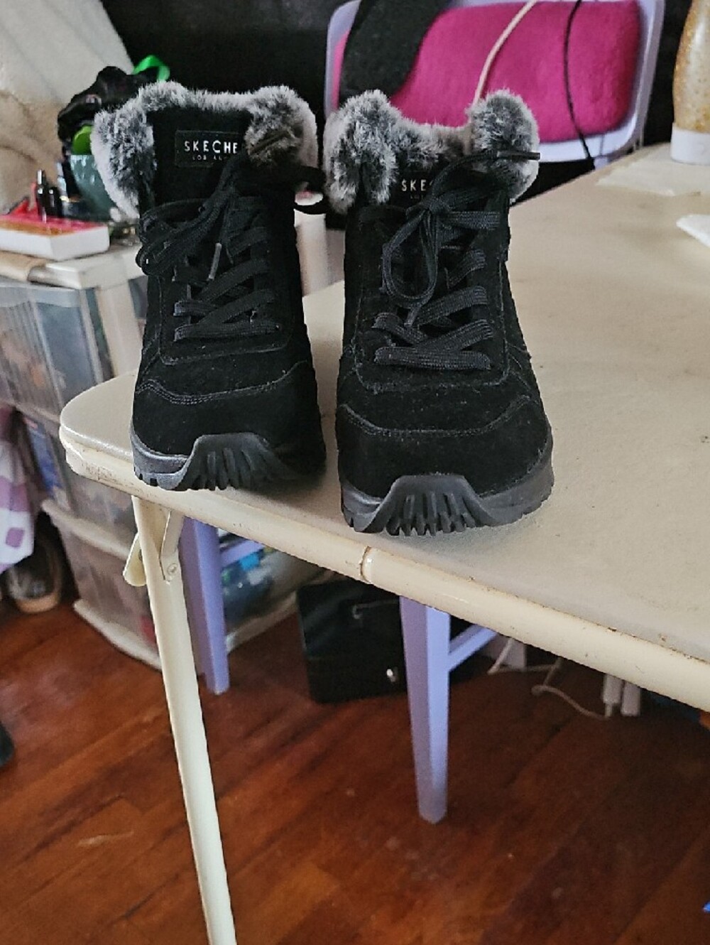Skechers Black Faux-Fur Trim Lace-Up Winter Boot - Picture 7 of 10